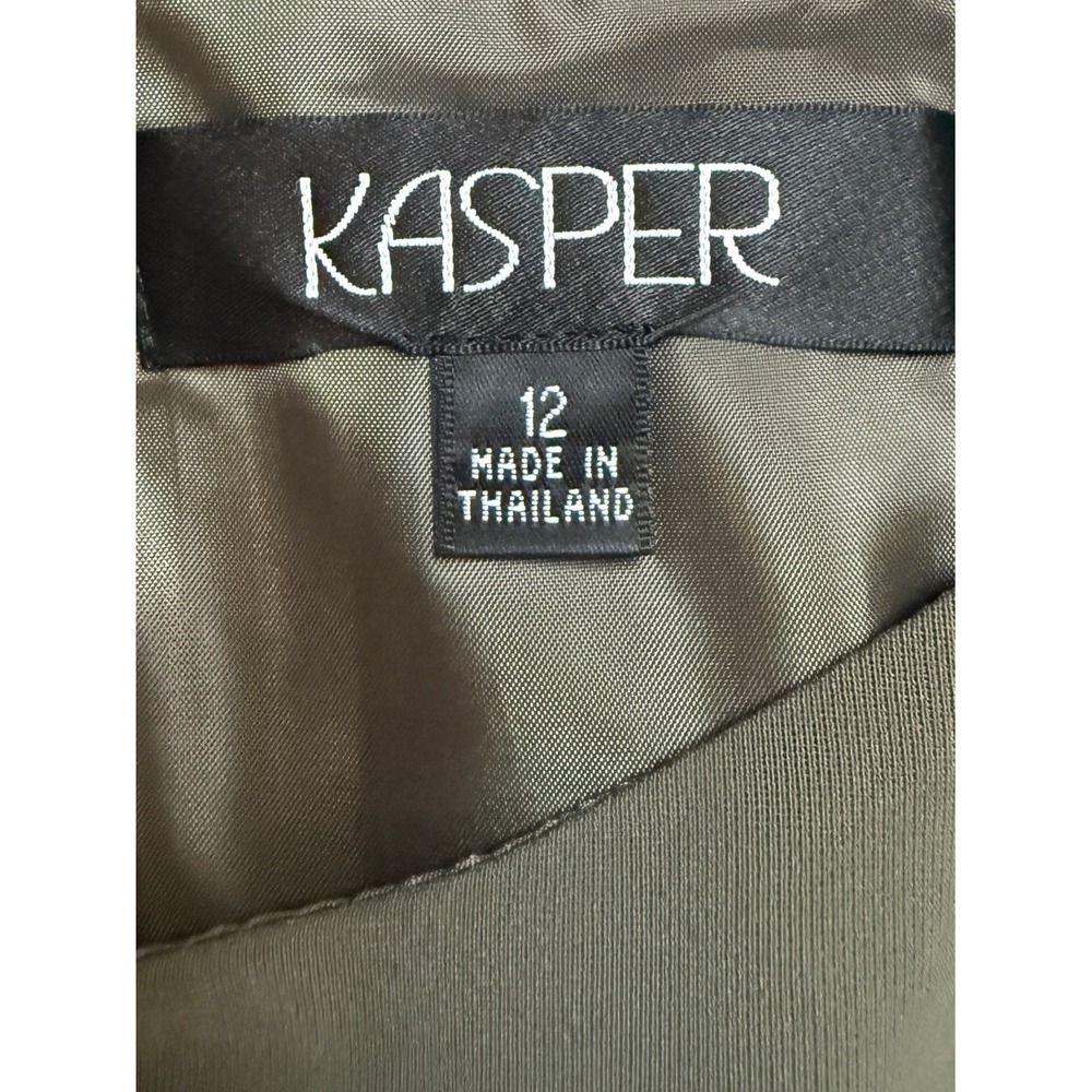 Kasper Olive Green Sleeveless Top and Trousers Pant Suit Set Size 12 Minimalist - Picture 7 of 14